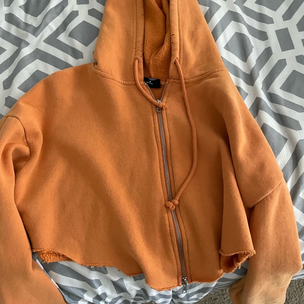 orange cropped “destroyed” hoodie